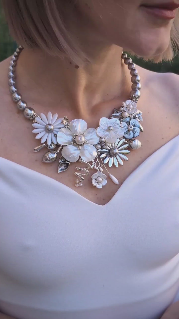 Winter Fairy - Colier Statement Floral, Perle, Sidef