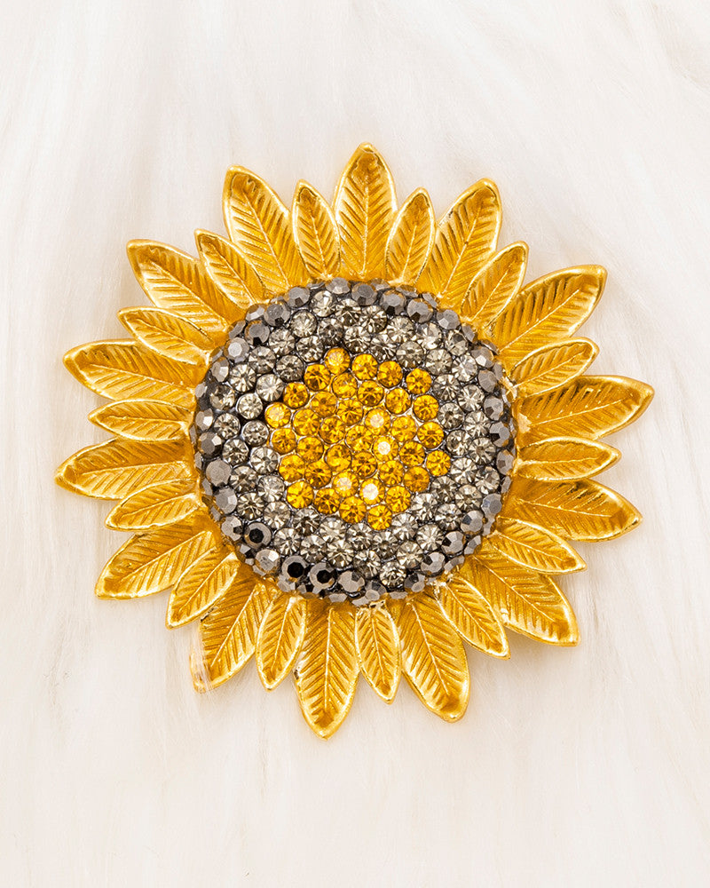 Sunflower Love - Brosa / Pandantiv Floarea Soarelui, Carabina Argint 925, Cristale Fatetate