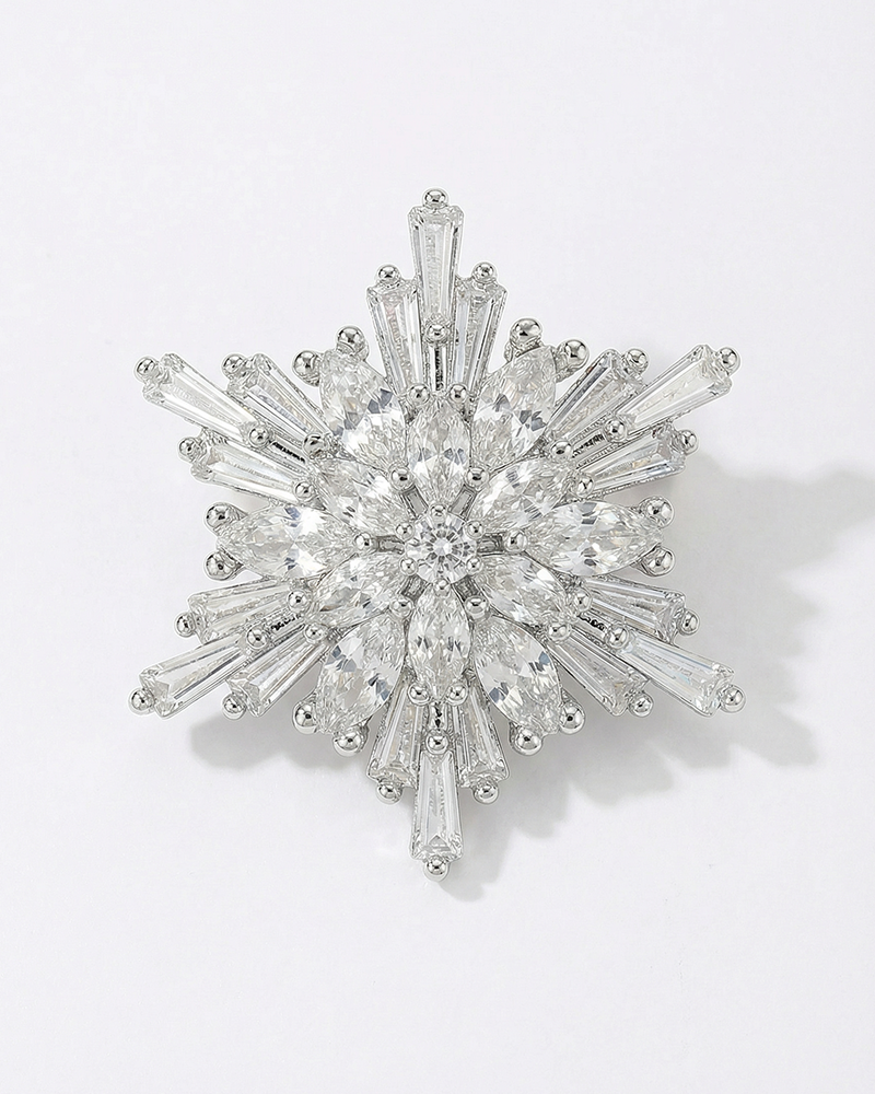 Silver Tiny Frost Star - Brosa Fulg de Nea Zirconia