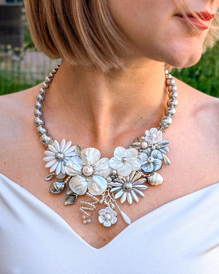 Winter Fairy - Colier Statement Floral, Perle, Sidef