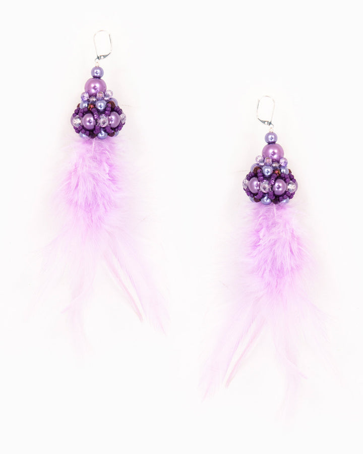 Purple Feather - Cercei Lungi Cu Pene