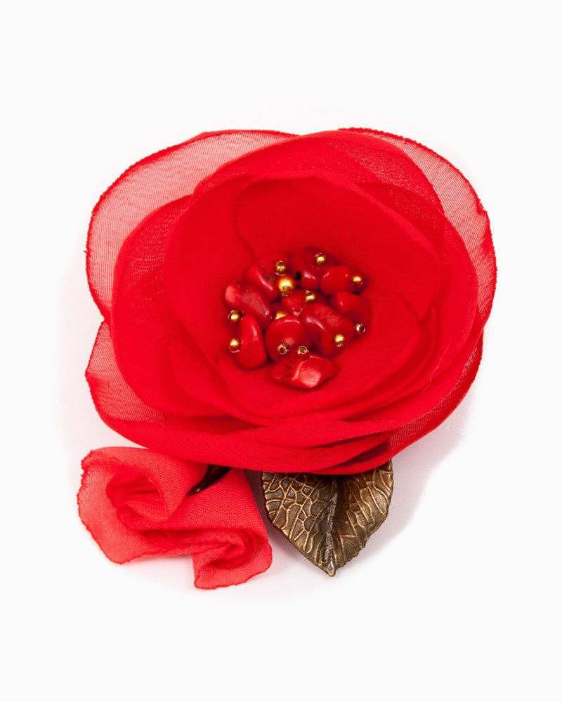 Pin Me Up Red - Brosa / Clama De Par Floare, Mac Rosu, Coral