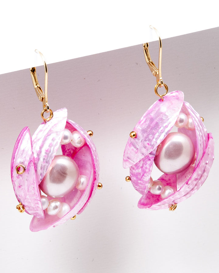 Pink Shell - Cercei Perle, Scoici Naturale